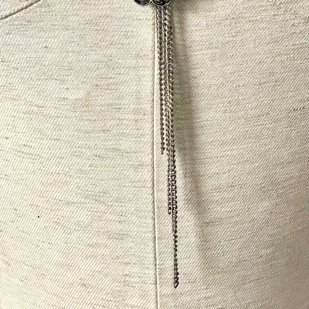 Silver tone flower tassel chain long necklace